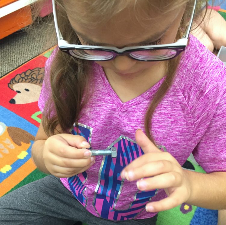 Fine Motor Work Stations In Action in Kindergarten-Nuts and Bolts