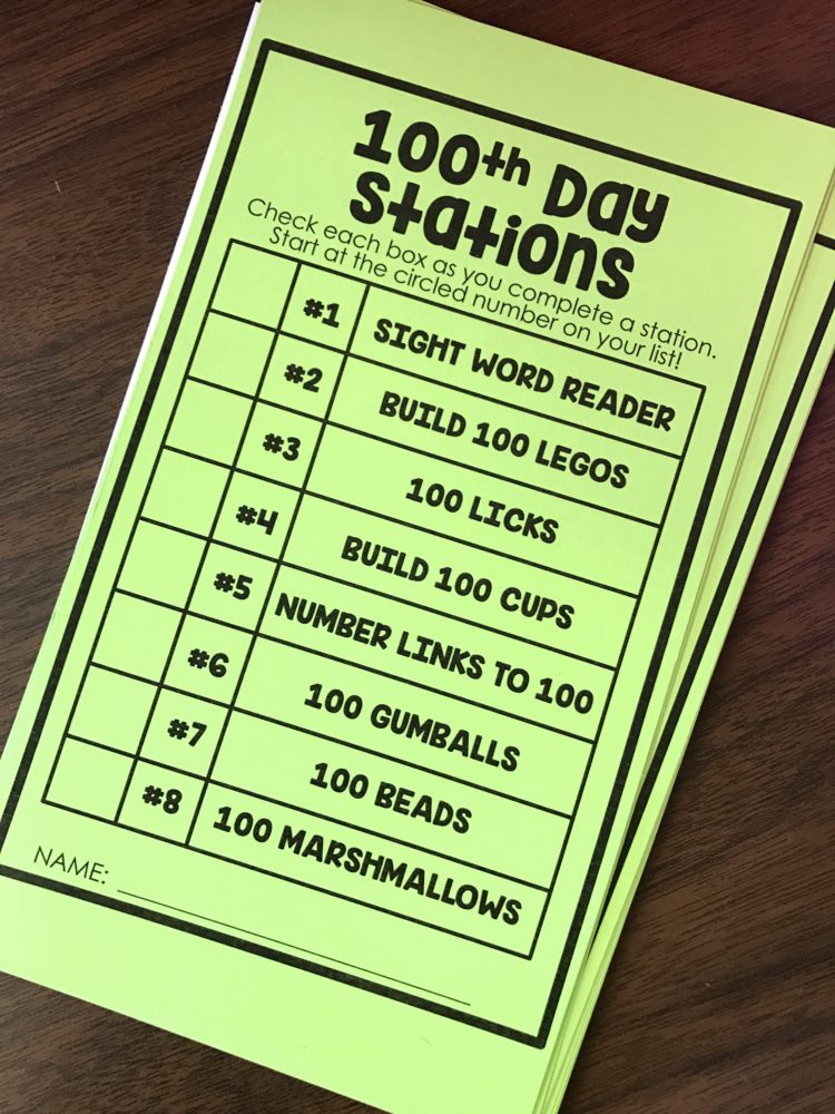 100th Day of School Station Activities for Kindergarten