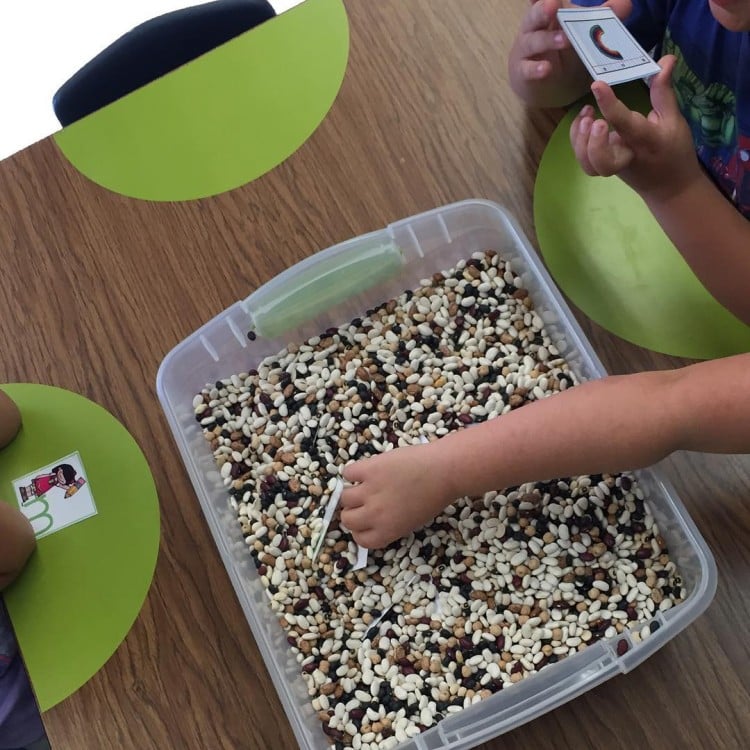 Sensory bin letters and letter sounds work! This is when kindergarten is awesome! #kindergarten #iteachk #teachersofinstagram #teachersfollowteachers