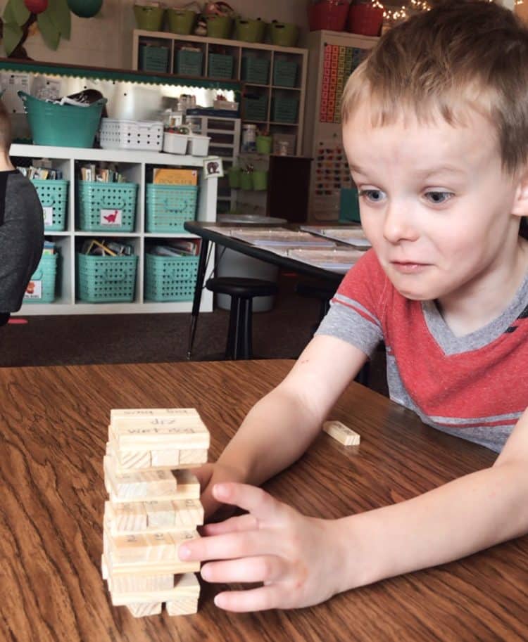 Using games like Jenga to enhance instruction in kindergarten.
