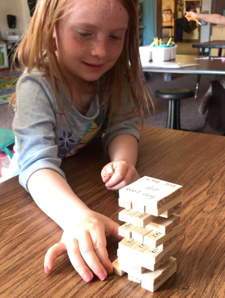 Using games like Jenga to enhance instruction in kindergarten.