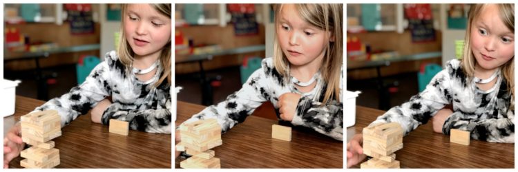 Using games like Jenga to enhance instruction in kindergarten.