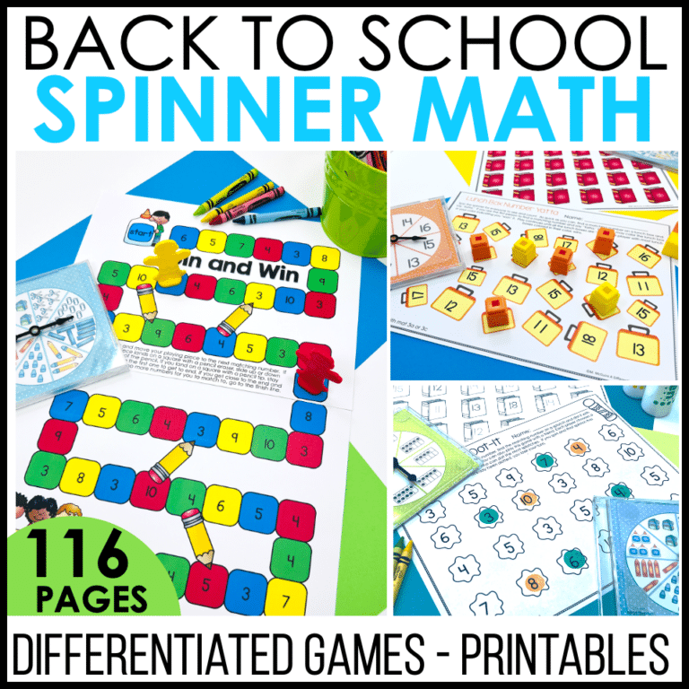Spinner Math Fun Galore Printables-Back To School