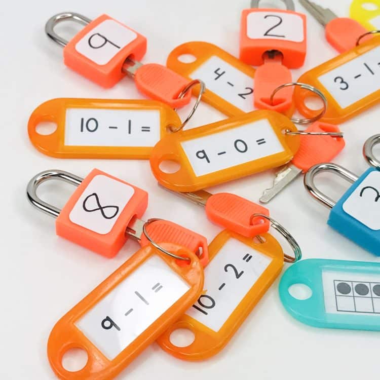 orange lock and keys with math skills
