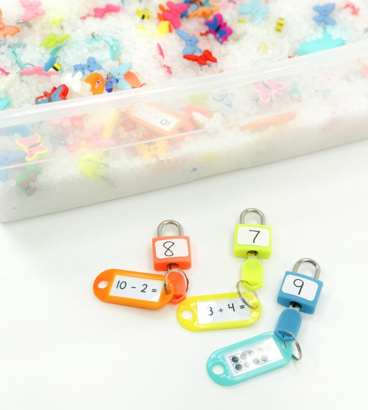 color coded locks and keys for sensory bin