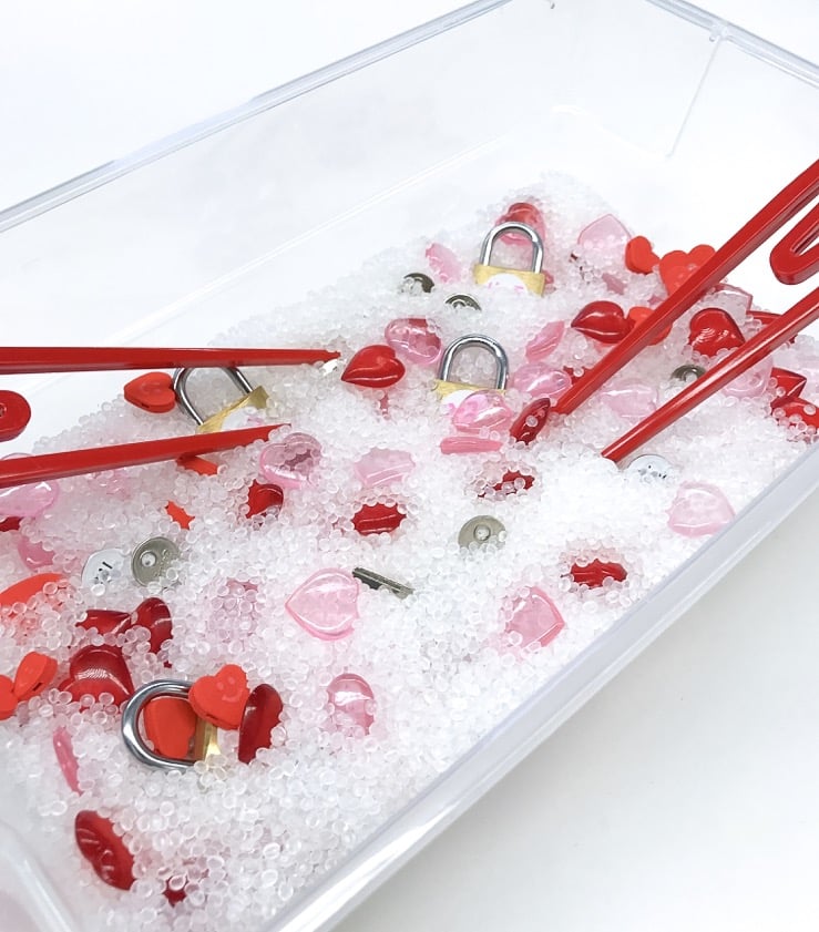 locks and keys in sensory bin