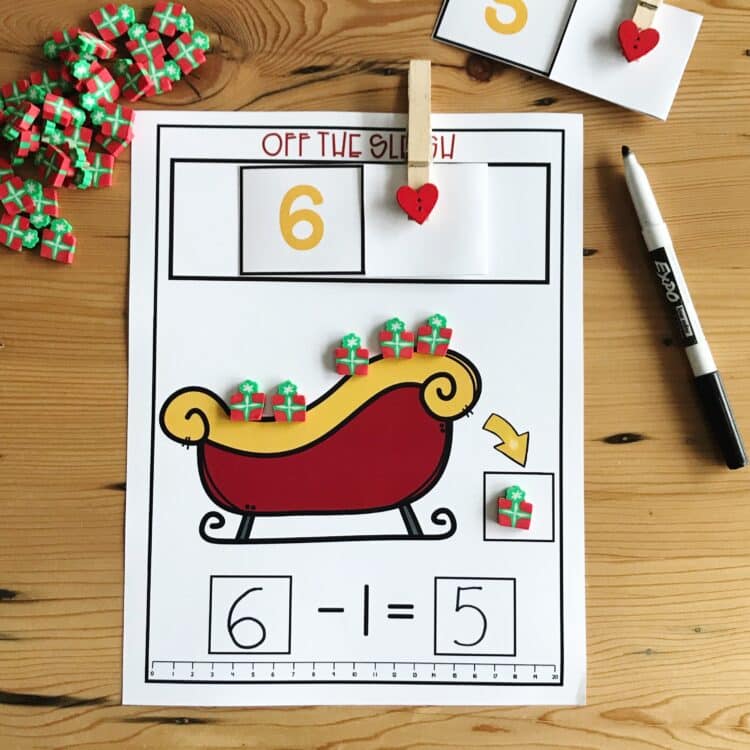 Christmas Mini Eraser Math Activities - Differentiated Kindergarten