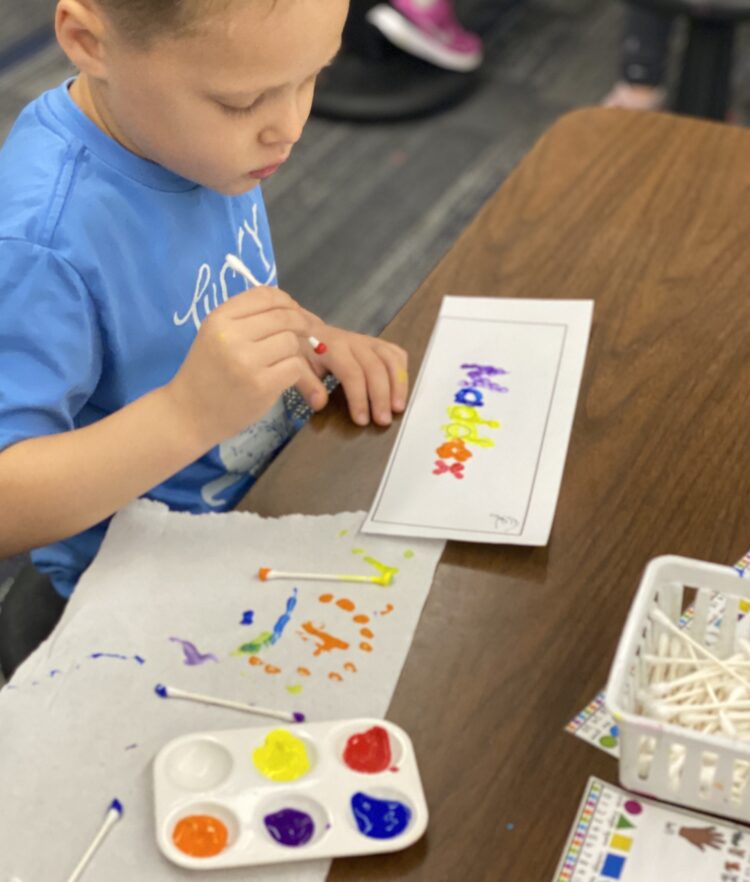 Q-tip dotting name writing activity.