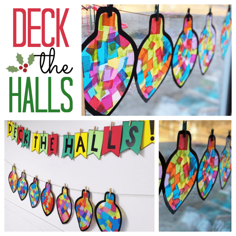 Grab this free banner, perfect for any classroom bulletin board and a way to brighten up your hall for the holidays. These stain glass bulbs and banner are perfect for kindergarten, first grade or any primary classroom needed a festive craft for kids.
